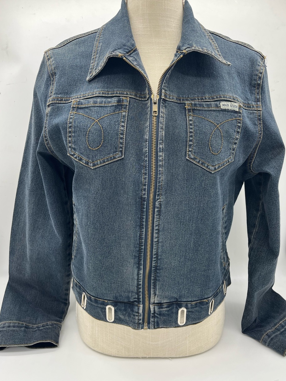 Max Studio Light Blue Denim Jacket with Contrast Stitching